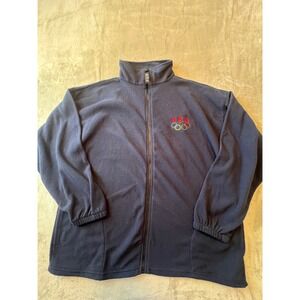 USA Olympics Fleece Jacket Mens XL Navy Blue Full Zip Made in USA